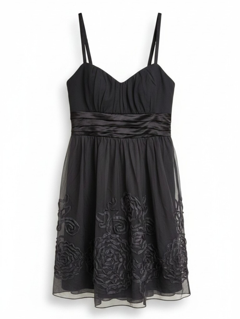 Women’s Black Floral Appliqué Spaghetti Strap Dress